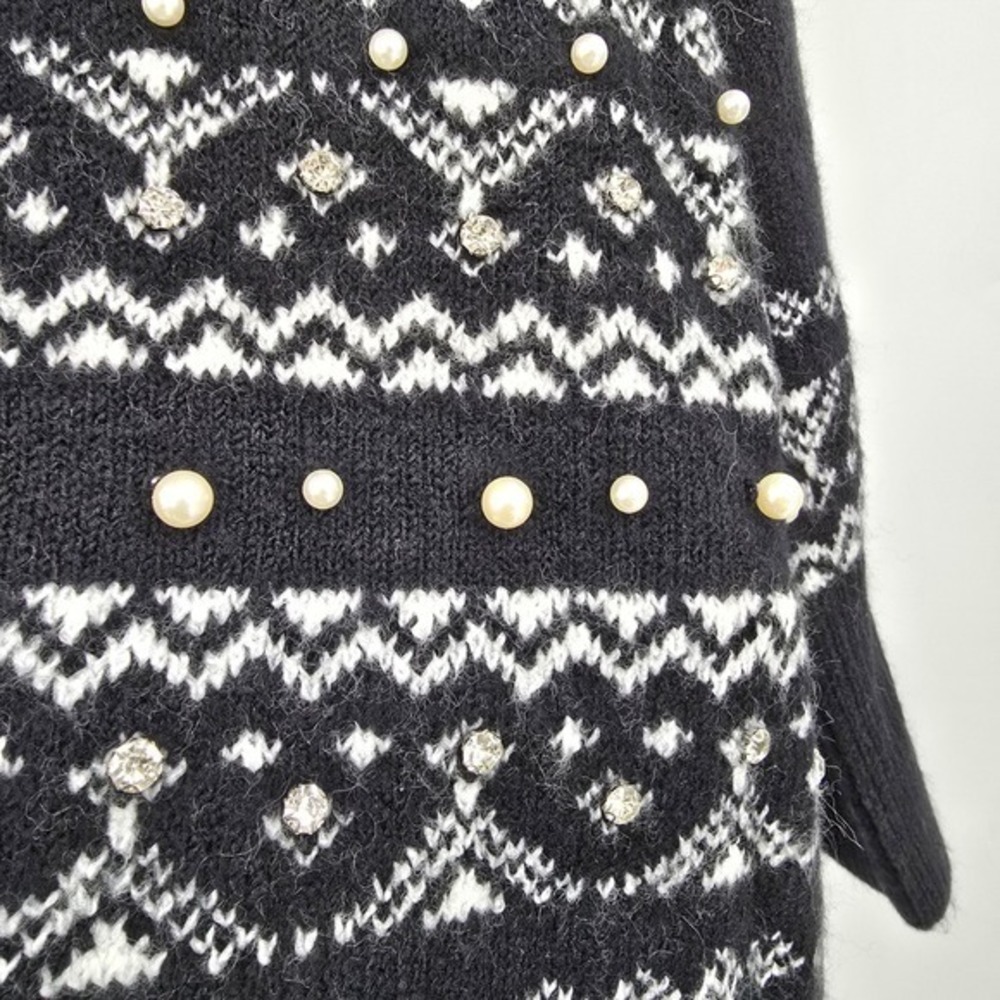 New CeCe Womens 2X Black Fair Isle Pearl Embellished Long Sleeve Knit Sweater‎ - Picture 6 of 11